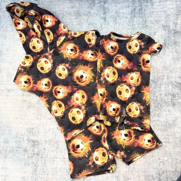 BUMS AND ROSES Blazing Goals NATURAL BAMBOO Hooded T-Shirt & Shorts Set 2T - Picture 7 of 7